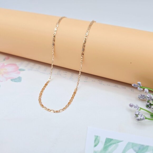 Rose Gold Chain Necklace with Polished Flat Links - 45+5cm Adjustable, XPNL0046 - Picture 4 of 12